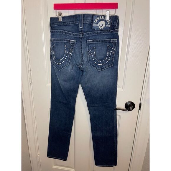 RARE Y2K True Religion Barbwire Skull Logo Slim Lowrise Jean Grunge 2000s Trendy - Picture 1 of 10